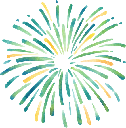 Green and Yellow  Watercolor Fireworks